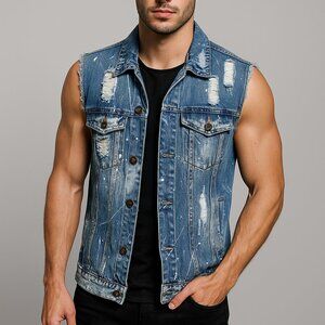 Brooklyn Cloth Distressed Denim Vest Jacket Grunge